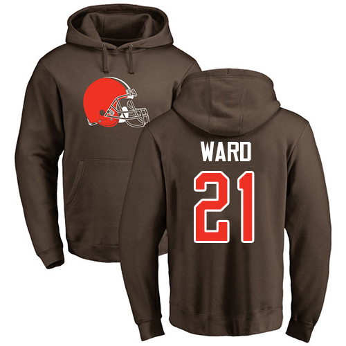 Men Cleveland Browns Denzel Ward Brown Jersey #21 NFL Football Name and Number Logo Pullover Hoodie Sweatshirt